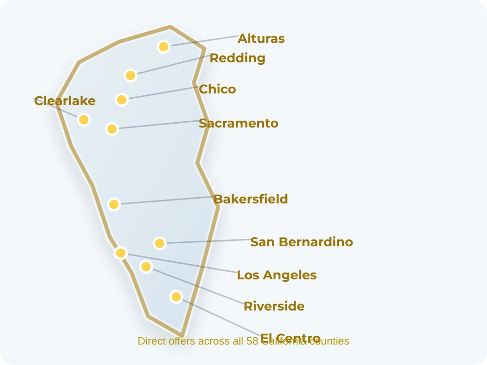 Map of California State showing major cities